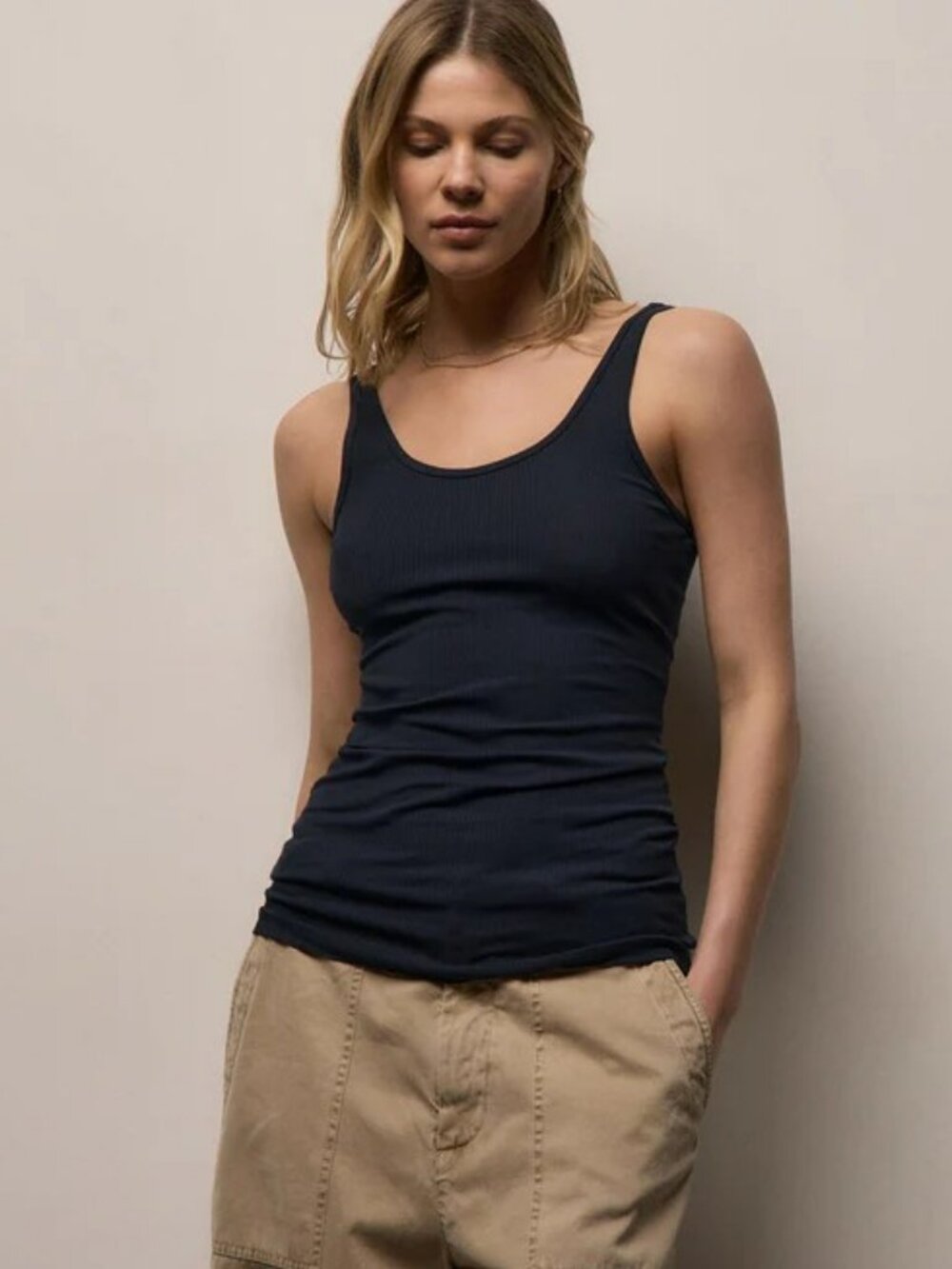 James Perse Navy Blue Ribbed Daily Tank